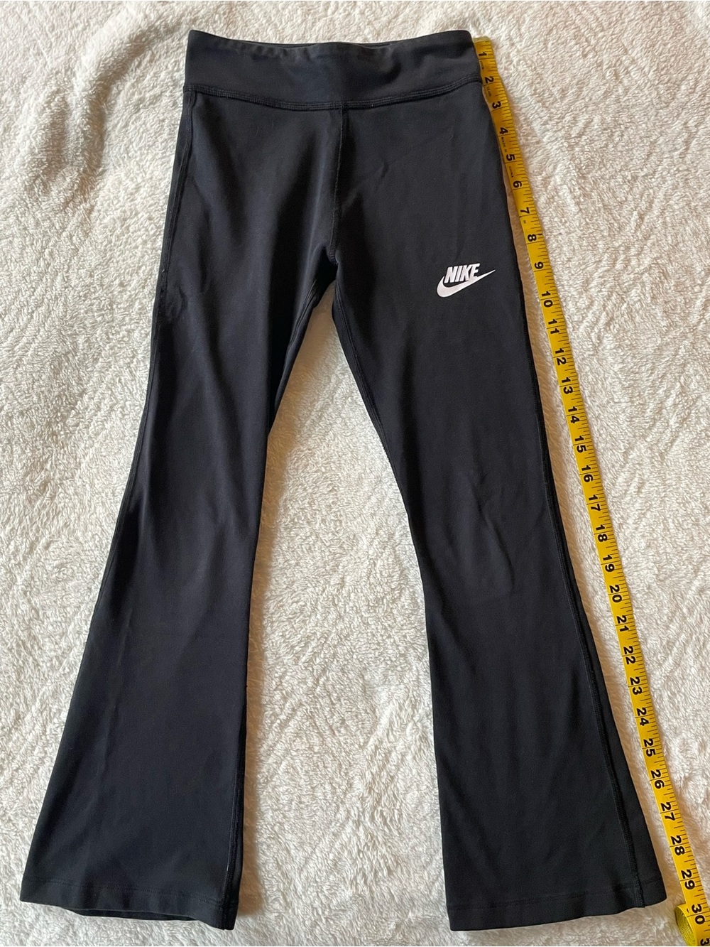 Nike Black Girls' Flared Athletic Leggings with White Swoosh